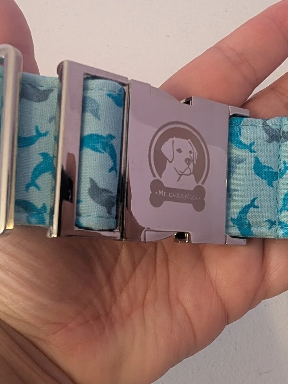 Mr. Chubbyface Spring Summer Dog Collar Dolphin Blue XL Dog Collar Cloth